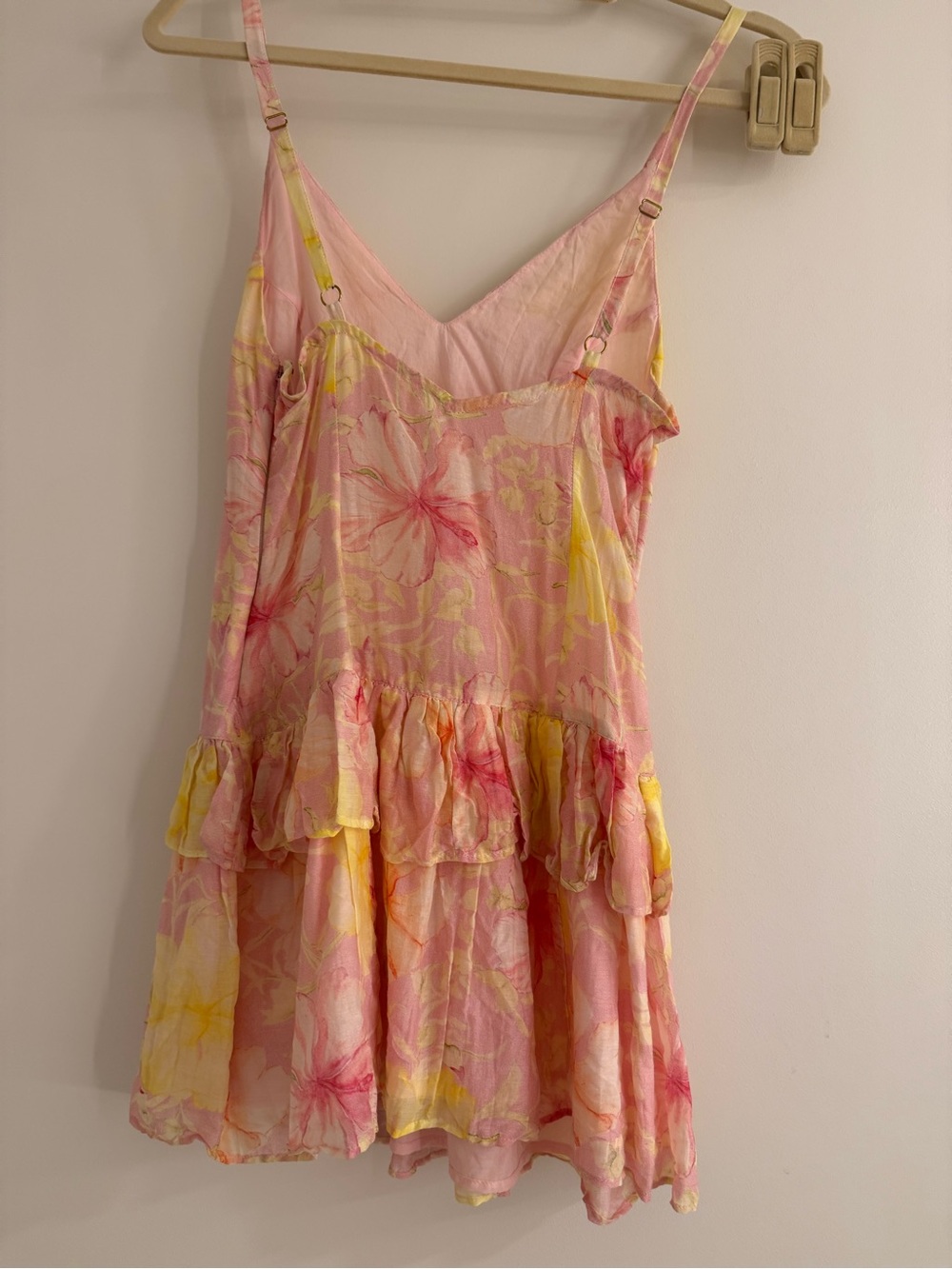 LoveShackFancy Pink Yellow Floral Ruffle Mini Dress Size 2 - Picture 2 of 3